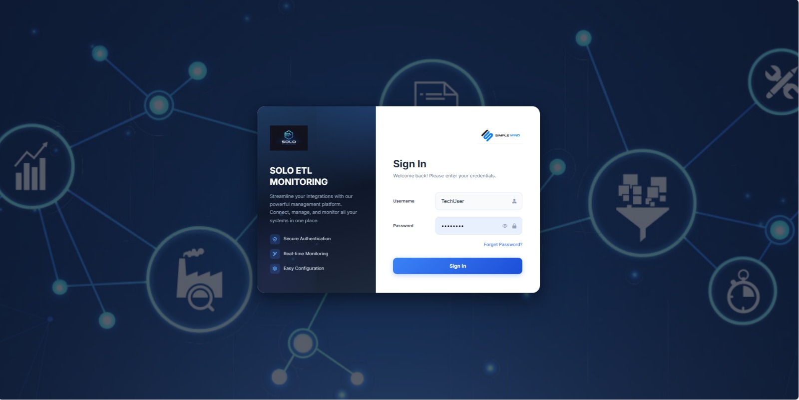 SOLO ETL login screen